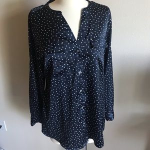 Calvin Klein White and Navy Polka Dot Blouse